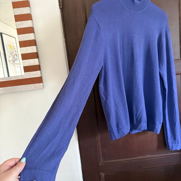 90s Vintage SILKLAND Purple Spun Silk Blend Lightweight Mockneck Sweater Medium - Picture 3 of 4